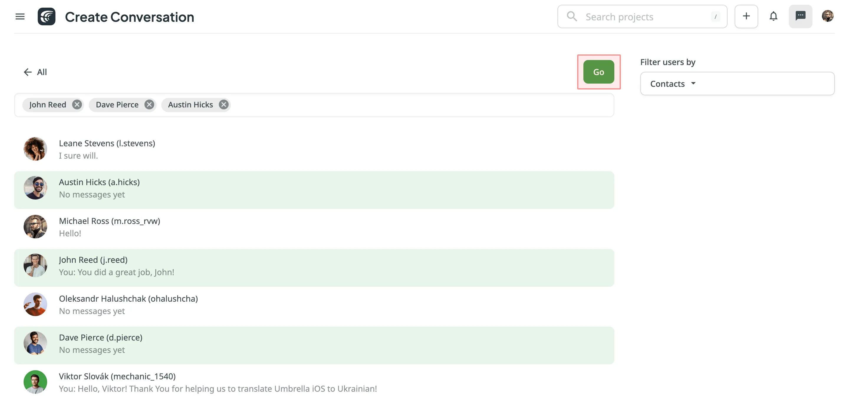 Create new conversation